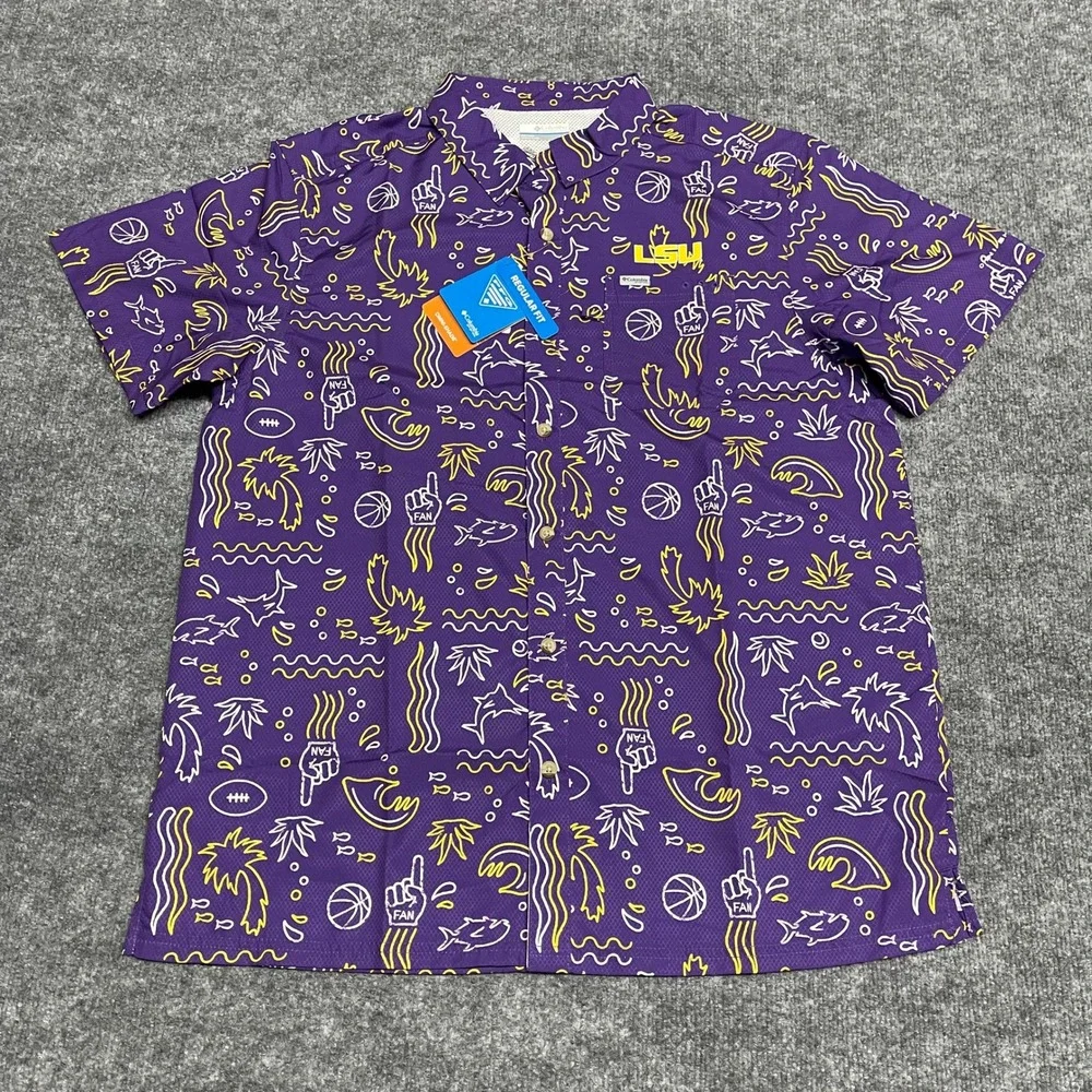 LSU Tigers Shirt Mens Large Purple Columbia PFG Super Slack Tide Vented NCAA - Picture 1 of 14